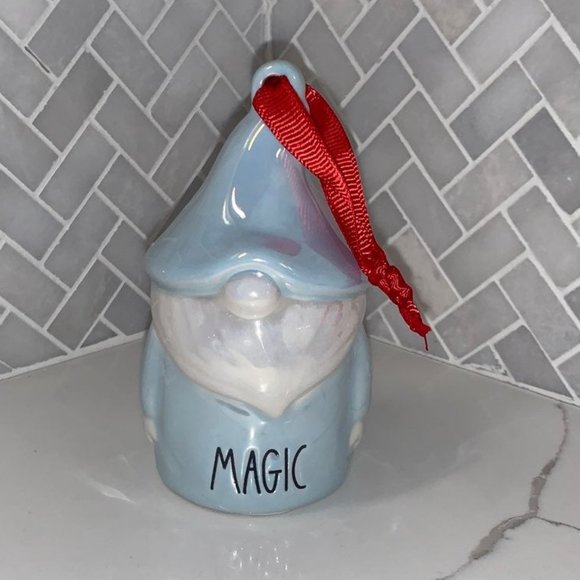 Rae Dunn MAGIC Gnome Ornament merry christmas birdhouse iridescent blue - Picture 1 of 4